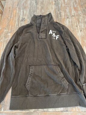 Abercrombie & Fitch Men's Brown Quarter-Button Pullover Hoodie